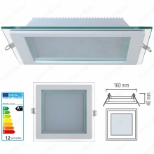 Panel Glas 12 Watt-Eckig-Weiß Warmweiß
