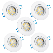 LED Einbauleuchten-Set - Rahmen Aluminium weiß schwenkbar / GU10 Fassung / SMD LED / 4W Warmweiß 5 Stück