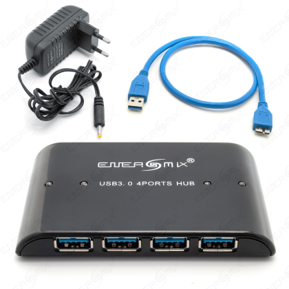 USB 3.0 HUB Verteiler SuperSpeed Adapter mit USB Kabel und Netzteil 4 Port [PC]