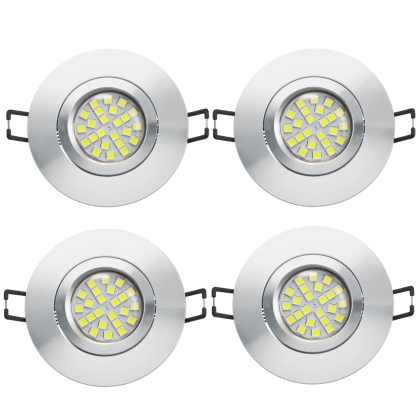 LED Einbauleuchten Set - Rahmen schwenkbar Aluminium poliert / GU10 Fassung / SMD LED / 4W Kaltweiß 4 Stück