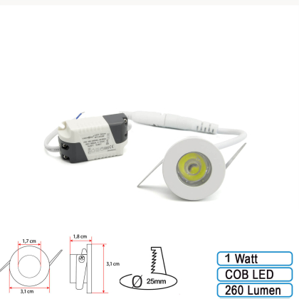 Mini LED Einbauleuchten weiß rund 1 Watt inkl. Trafo Kaltweiß