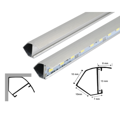 LED Alu Profil mit Alu Strip Warmweiß (Profil F ohne Abdeckung)