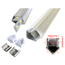 1m LED Schiene Aluminium Profil mit 2 Abdeckungen Profil M