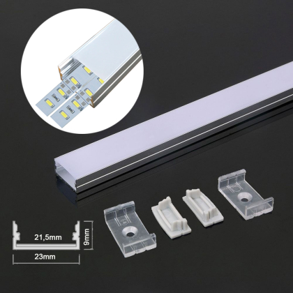 1m LED Alu-profil Alu Schiene Aluminium Kanal System für LED-Streifen Profil N (23 mm breit)