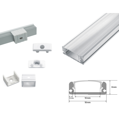 1m LED Schiene Aluminium Alu-profil Deckenanbringung mit Durchsichtig Abdeckung Profil A