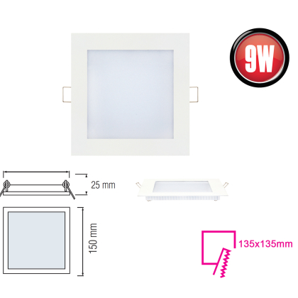 LED Panel Ultra Slim 9 Watt-eckig-Weiß Neutralweiß