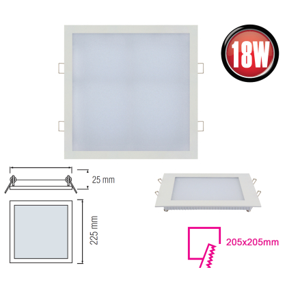 18W LED Einbauleuchte Deckenleuchte einbau-panel slim Panel 22,5 × 22,5 mm eckig Neutralweiß