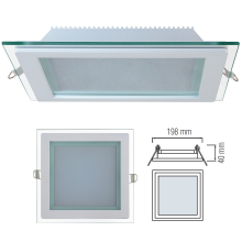 15w LED Einbauleuchte Deckenleuchte Einbaustrahler Panel mit Glas Rahmen Eckig 20x20 cm Neutralweiß