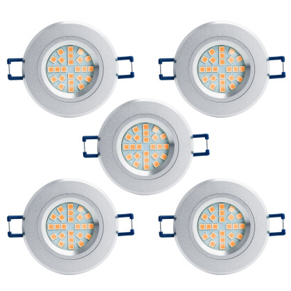 LED Einbauleuchten-Set - Rahmen Aluminium gebürstet / GU10 Fassung / SMD LED / 4W Warmweiß 5 Stück