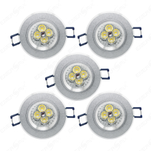 LED Einbauleuchten-Set - Rahmen Aluminium gebürstet / GU10 Fassung / Power LED Spot/ 4.5W Warmweiß 5 Stück