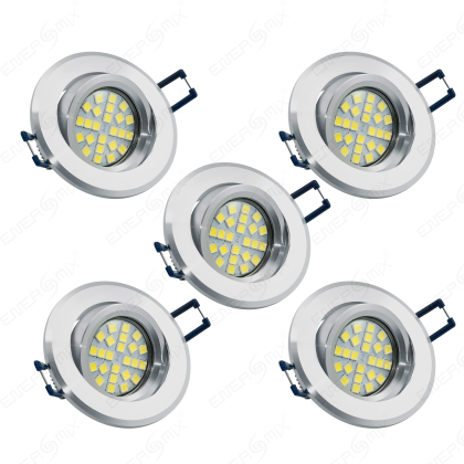 LED Einbauleuchten-Set - Rahmen Aluminium schwenkbar / GU10 Fassung / SMD LED / 4W Kaltweiß 5 Stück