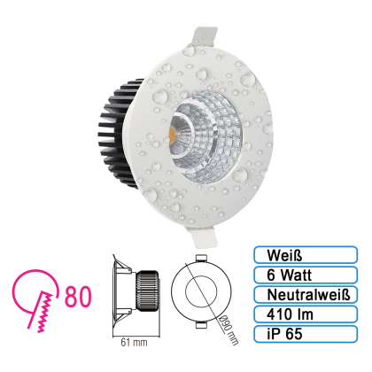 LED Einbauleuchte Spot Neutralweiss Eckig oder Rund 6 Watt IP65 wasserdicht