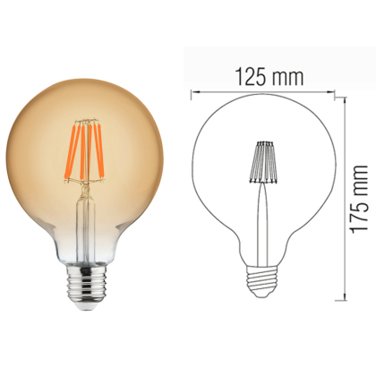 4 Watt E27 LED Filament Leuchtmittel Kugel Globe G125, Durchmesser 125mm | 350 Lumen | (2200 K) Warmweiß
