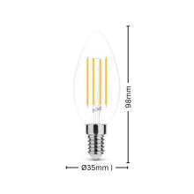 5 Stk. 4w LED Candle Filament Leuchtmittel klarglas E14 Sockel| C35|Kaltweiß|470 Lumen