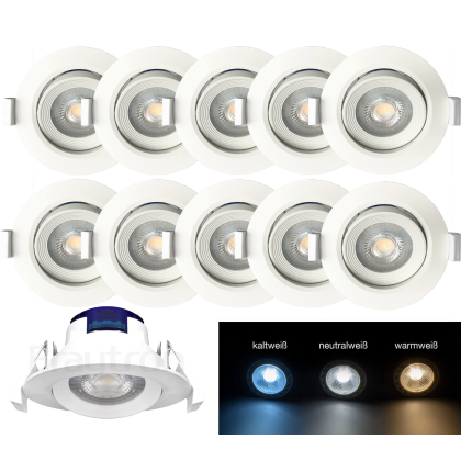 10 LED Einbauspot 5 Watt | rund | 380 Lumen | schwenkbar  Neutralweiß 10 Stück