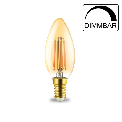 LED Leuchtmittel E14 Filament Kerze | bernstein | C35 4W | dimmbar | 360 Lumen warmweiß (2200 K)