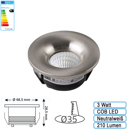 10x - LED Mini Spot Einbustrahler inkl. Trafo 3W Rund Edelstahl (matt) Neutralweiß - 10x