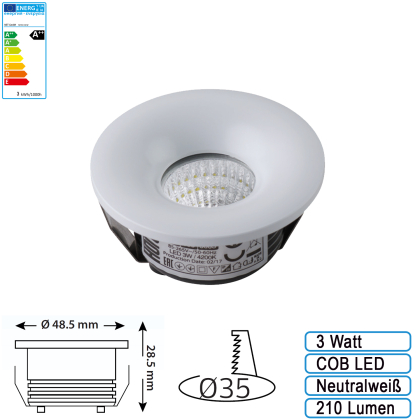 5x - LED Mini Spot Einbustrahler inkl. Trafo 3W Rund Weiß Neutralweiß - 5x