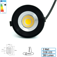Mini LED Spot LED Einbauleuchte  3 Watt inkl. Trafo schwarz-silber Kaltweiß