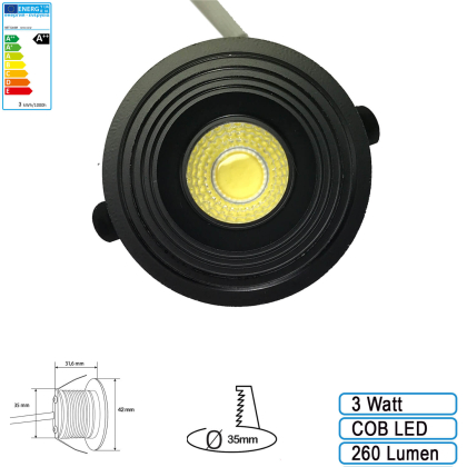 LED 3w Einbauleuchte COB LED Spot Schwarzer Rahmen