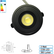LED 3w Einbauleuchte COB LED Spot  Schwarzer Rahmen Warmweiß
