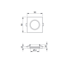 LED Einbaurahmen Glas Eckig schwarz glänzend 90x90x10mm Für GU10 MR16 Leuchtmittel