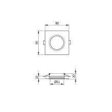 LED Einbaurahmen Glas Eckig gespiegelt 90x90x10mm...