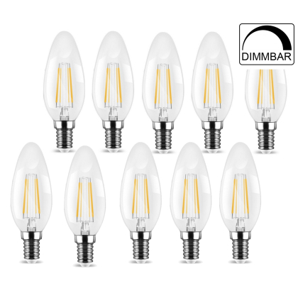4 W Dimmbare E14 LED Leuchtmittel Birne klar Glas Kerze C35 Klein gewinde 470 Lumen warmweiß 2700K