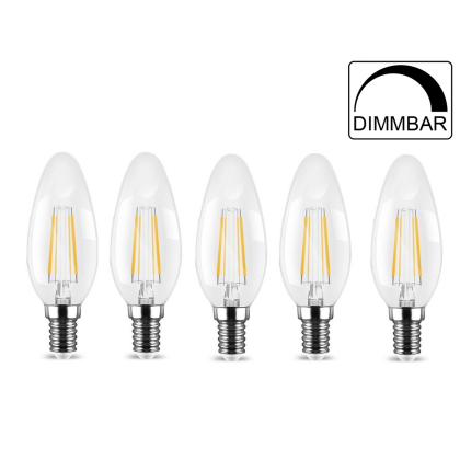 5x Dimmbare 4W E14 LED Leuchtmittel Birne Kerze Form 35 470 Lumen klar Glas Warmweiß 2700K