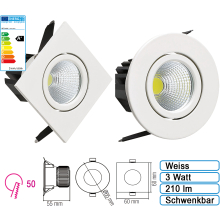 LED Einbauleuchte Spot Warmweiss Eckig 3 Watt Weiss