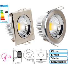 LED Einbauleuchte Spot Kaltweiss Rund 5 Watt Chrom- Model 2