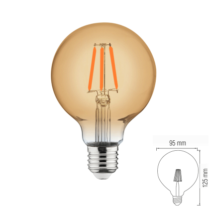 8 Watt E27 LED Filament Leuchtmittel Kugel Globe G95, Durchmesser 95mm | 650 Lumen | (2200 K) Warmweiß