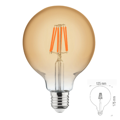 8 W E27 LED Filament Leuchtmittel Kugel Globe 125, Durchmesser 125mm | 650 Lumen | (2200 K) Warmweiß