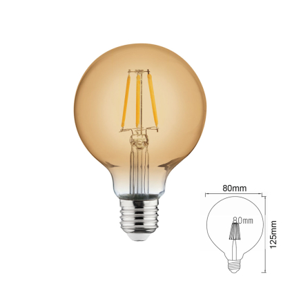 4 Watt E27 LED Filament Leuchtmittel Kugel Globe G80, Durchmesser 80mm | 360 Lumen | (2200 K) Warmweiß