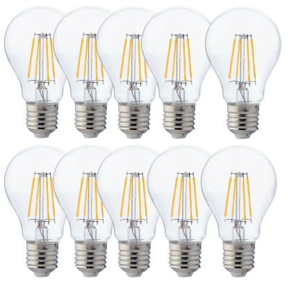 10x 8 Watt E27 Filament LED Leuchtmittel Birne A60 Form Glas kaltweiß