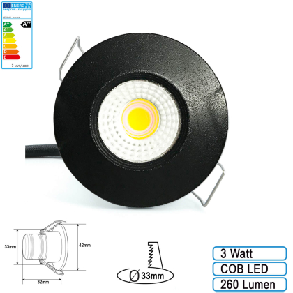 3 Watt LED mini Einbauleuchte Einbaustrahler Spot inkl. Trafo schwarz