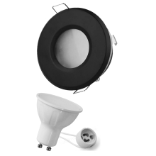 Einbaurahment für standard Ø 50 mm leuchtmittel Wasserdicht ip44 Rund - Schwarz 8w Warmweiß