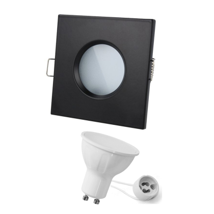 Einbaurahment für standard Ø 50 mm leuchtmittel Wasserdicht ip44 Quadrat - Schwarz 5w Neutralweiß