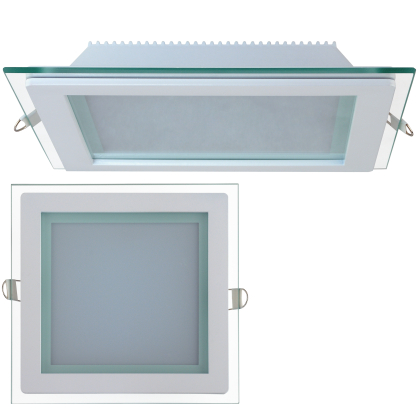LED Panel mit Glas Rahmen Einbaustrahler Deckenleuchte Einbauleuchte Warmweiss 18 Watt-Eckig 198x198mm