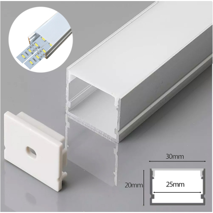 2m LED Alu Profil Alu Schiene Profil Alu Schiene LED Kanal mit Milchglas Abdeckung Extra Breit 20mm 30mm Hoch