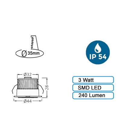 3 Watt LED mini Einbauleuchte Einbaustrahler Spot Schwarz Silber oder Weiß
