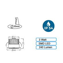 3w Mini LED Einbauleuchte Einbaustrahler Einbauspot Spot Silber 240 Lumen Schutzart IP54 Neutralweiß