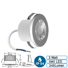 3w Mini LED Einbauleuchte Einbaustrahler Einbauspot Spot Silber 240 Lumen Schutzart IP54 Warmweiß