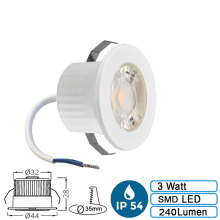 3w Mini LED Einbauleuchte Einbaustrahler Einbauspot Spot Weiß 240 Lumen Schutzart IP54 Kaltweiß