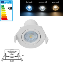 7W LED Einbauspot Einbauleuchte | 670 Lm | schwenkbar | mit Einstellbaren Farben 3 in 1 Rund Weiß