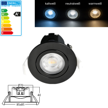 7W LED Einbauspot Einbauleuchte | 670 Lm | schwenkbar | mit Einstellbaren Farben 3 in 1 Rund Schwarz