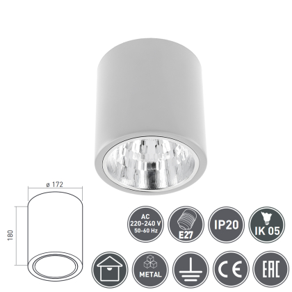 Deckenleuchte Deckenleuchte SPOTLIGHT mit E27 Fassung Weiß Rund Ø 172mm-180mm