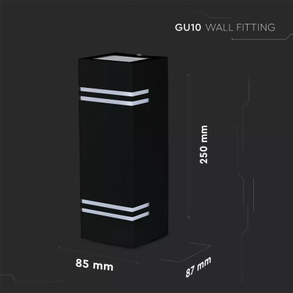 LED Wandleuchte Außenwandleuchte Wandlampe Eckig-Schwarz up & down mit GU10 Fassung 25cm