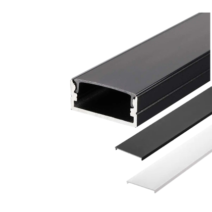 2m Alu Profile Alu Schiene Profil Kanal System für LED-Streifen Schwarz mit schwarzer Abdeckung.