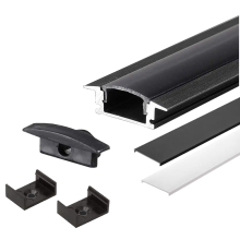2m Alu Profile Alu Schiene Profil Kanal System für LED-Streifen Schwarz mit schwarzer Abdeckung.